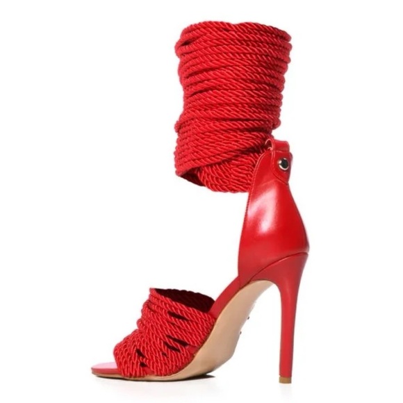 EUC AZALEA WANG Totally Knotted Up Rope Charlene Sandal Heels in Red - Picture 10 of 16